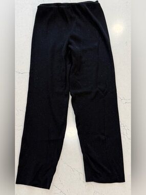 Eileen Fisher Black Melange Boiled Wool Jersey Wide Leg Pants Small Quiet Luxury